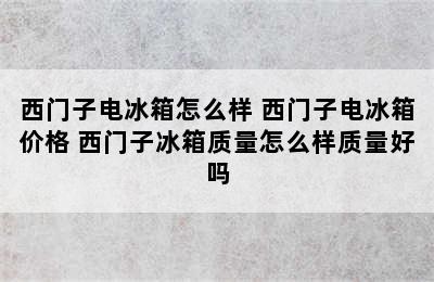 西门子电冰箱怎么样 西门子电冰箱价格 西门子冰箱质量怎么样质量好吗